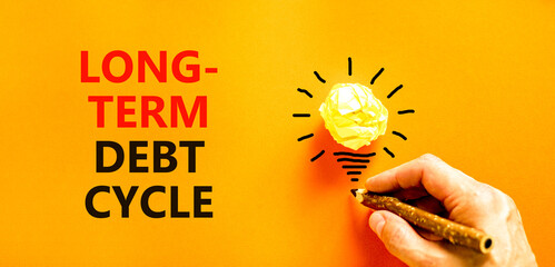 Long-term debt cycle symbol. Concept words Long-term debt cycle on beautiful orange paper....