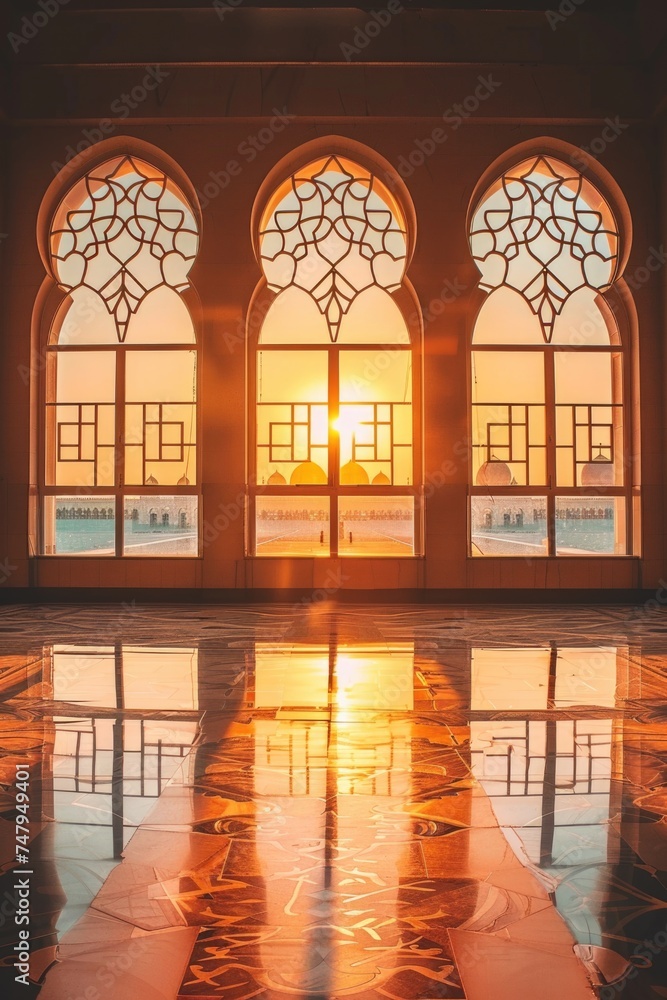Poster Sun setting through windows, great for architectural designs