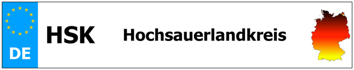 Hochsauerlandkreis car licence plate sticker name and map of Germany. Vehicle registration plates frames German number