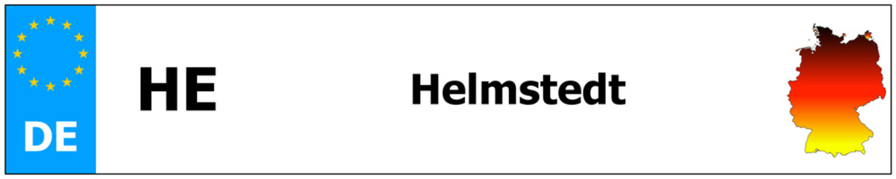 Helmstedt car licence plate sticker name and map of Germany. Vehicle registration plates frames German number