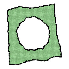 edgy square frame with torn or ripped edges containing a centered round transparent circle with torn or ripped edges