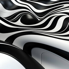 Fototapeta premium Abstract 3d rendering of wavy surface with black and white stripes.