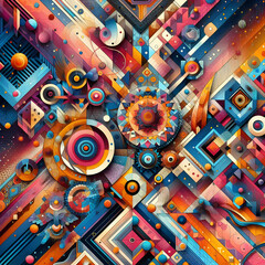 A fantastic design pattern with colorful geometric shapes and abstract elements, pattern, geometric, colourful, wallpaper,Ai generated 