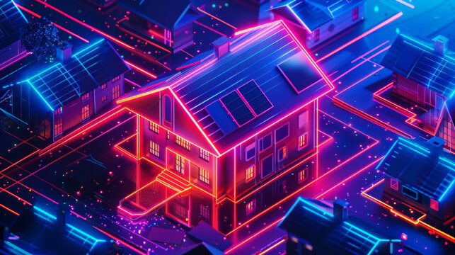 Retro futurism  Real estate investment concept. Hands touch virtual house icon. interest rate - Powered by Adobe