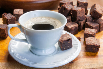 coffee with brownie, chocolate cake