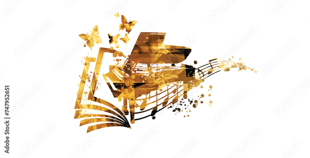 Wall mural Golden piano design. Music background	