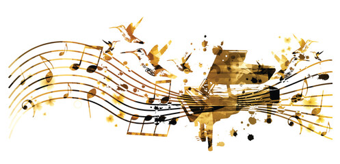 Golden piano design. Music background	 - 747952620