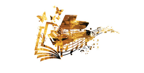 Golden piano design. Music background	 - 747952651