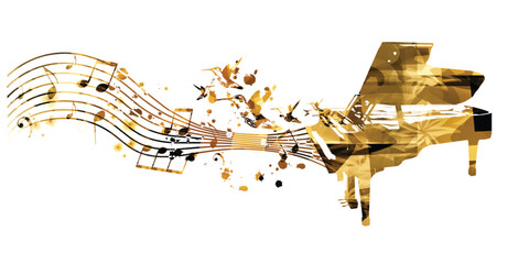 Golden piano design. Music background	 - 747952657