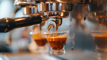 Foto op Plexiglas Espresso Machine Makes Fresh Coffee. A Rich © Fary