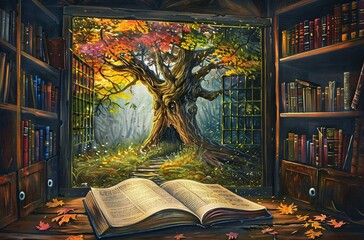 Autumnal Bookshelf A Seasonal Reading Nook Generative AI