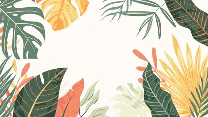 Fototapeta na wymiar a banner for the top of an etsy store in the style of variegated tropical plants on a white background.