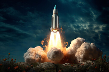 a rocket taking off from a rocket launch - obrazy, fototapety, plakaty