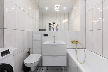 modern bathroom room with toilet and washing machine