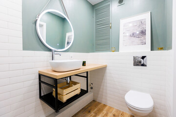 modern bathroom room with toilet and washing machine