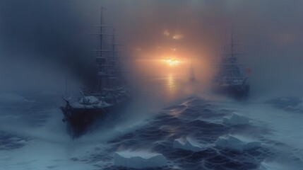 navy ships in the arctic ocean  winter - obrazy, fototapety, plakaty