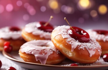 Polish doughnuts with jam cherry filling