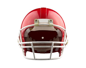 Red American football helmet isolated on a white background with detailed clipping path. © pbombaert
