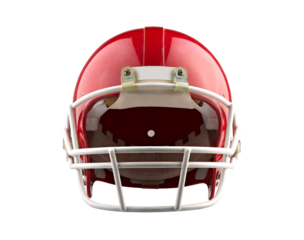 Red American football helmet isolated on a white background with detailed clipping path.