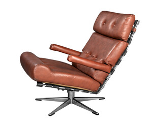 Isolated soft brown leather stylish chair - clipping path