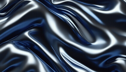 liquid chrome shiny metal smooth liquid satin texture background, dark blue and black