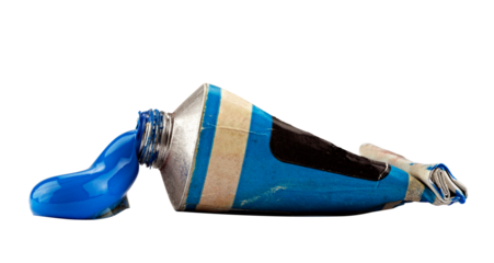 Old tube with blue oil paint, clipping path