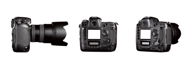 Three angle of Black digital camera - clipping path