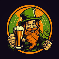 Scary St Patrick beer with classic ribbon vector illustrations for your work logo, merchandise t-shirt, stickers and label designs, poster, greeting cards advertising business company or brands