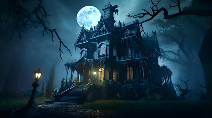 Halloween background with haunted house