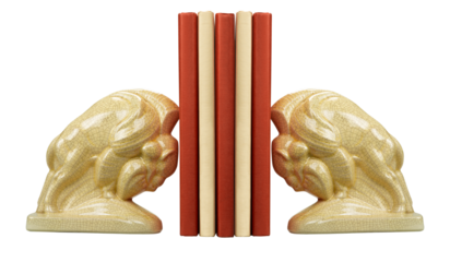 A stack of book between bookends isolated on white, clipping path