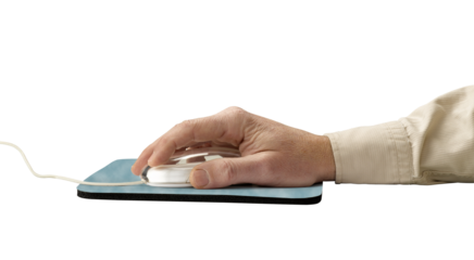 computer mouse and pad with hand over white (clipping path)