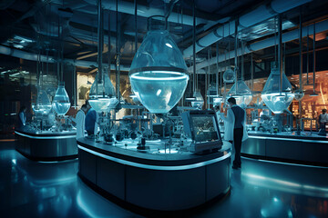 Science laboratory research and development concept. 3d rendering toned image - obrazy, fototapety, plakaty