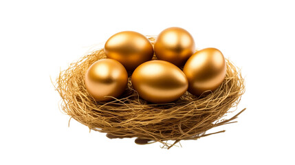 Golden Eggs in Nest Isolated On Transparent Background.