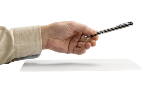 hand holding a metal pen (clipping path)