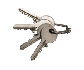 Several old rusty keys on ring (clipping path)