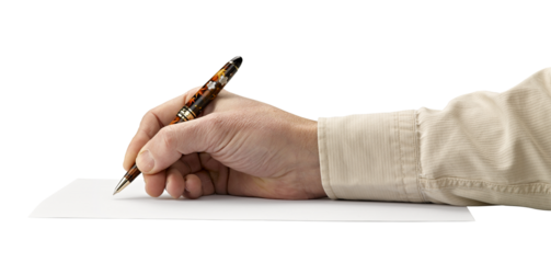 Pen in hand Isolated on white background (clipping path)