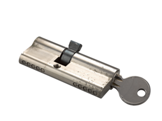 Old rusty locking mechanism isolated on white, studio shot