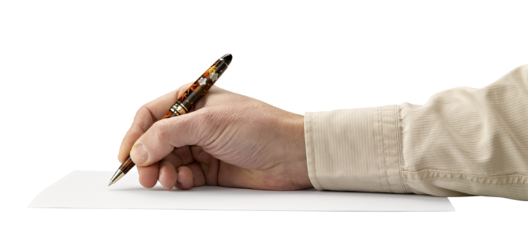 Pen in hand Isolated on white background (clipping path)