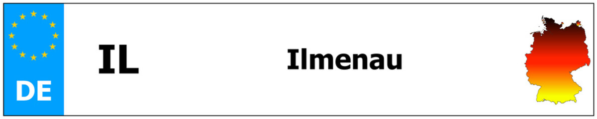 Ilmenau Autokennzeichen Aufkleber Name und Karte von Deutschland. Fahrzeugkennzeichen Rahmen deutsche Nummer