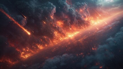 fiery asteroids falling to earth