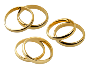 Three position of a pair of Old wedding rings isolated on white