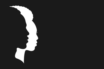 Man and woman common silhouette graphic symbol. Male and female profile sign isolated on black background. Black lives matter. Vector illustration