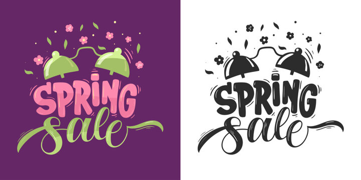 Spring Sale. Sales season with a ringing alarm clock and flying flowers. Vector file