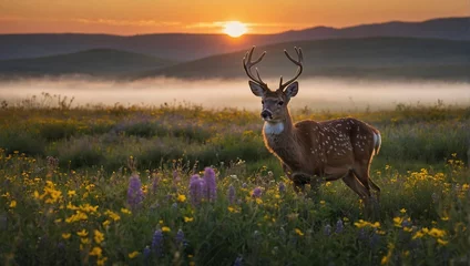 Fotobehang deer in the field © Sohaib