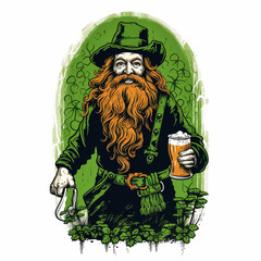 Leprechaun, Irish man with beer, St. Patrick's Day logo design with space for text, isolated