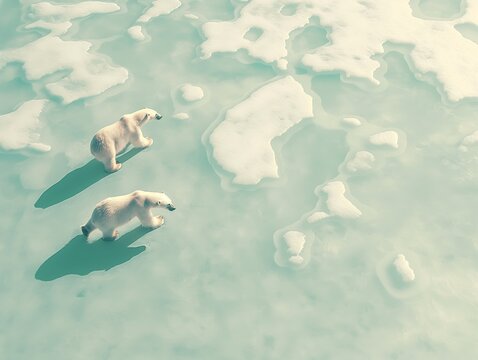 Polar bears walking on the ice