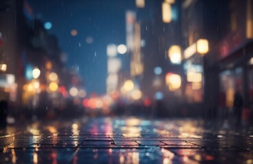 Night city in rainy weather
