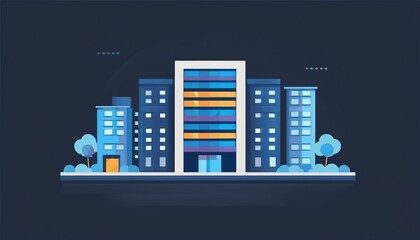 Vector Design of Modern Building Icon in Flat Style