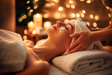 Woman enjoys a luxurious facial massage, symbolizing high-end pampering and the essence of a tranquil spa experience.