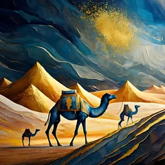Foto op Plexiglas camels in the desert ai generative  © Hafiza